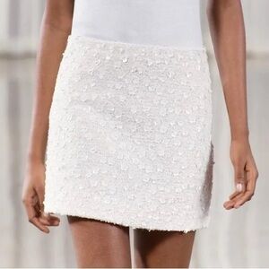 Zara Elegant White Sequin Textured Mini Skirt XS